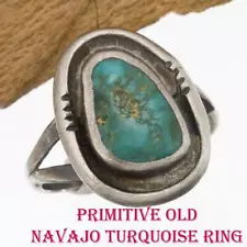 Old Navajo Ring Natural Turquoise Sterling Silver sz 6.5 1930's Small Lady Child