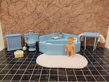 Vintage Marx 4Pc Bathroom Set + Doll & Extras Miniature Dollhouse Furniture 1:16