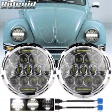 Pair 7" inch Round LED Hi/Lo Beam Headlights Sealed Beam For 1950-1979 VW Beetle