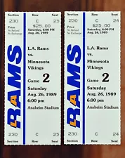 Two 1989 Los Angeles Rams Game Tickets. Minnesota Vikings. FULL. Pre-Season. NFL