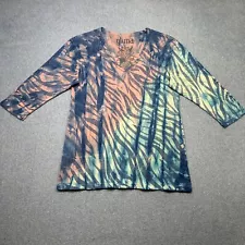 Glima Top Women XL Blue Orange Tie Dye Tiger Stripe Artistic Cotton Los Angeles