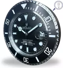 Submariner Black Edition Wall Clock | Date Display with Magnifying Glass | Decor