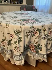 Custom Round Tablecloth For 40” Diameter Table. Pretty Floral Fabric & Trim.