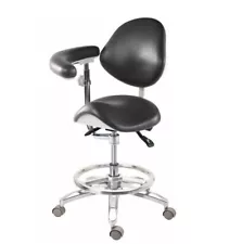 Dental Deluxe Mobile Saddle Chair PU Leather Assistant Doctor Stool with Armrest