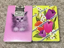 Vintage Pinochle Playing Cards Lot Of 2 Decks Sealed Arrco Kitten & Floral Deck