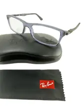 Ray Ban NEW Transparent Blue Rectangle Frames Black 54-17-145 Eyeglasses RX7017