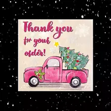 Christmas Pink Pickup Truck Thank You for Your Order Business Cards, 50 pcs