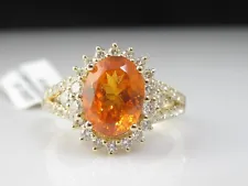 Garnet Diamond Spessartite Ring Halo Oval Orange 14K Yellow NWT $5990 Size 7