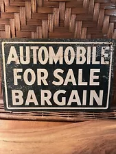 Rare Collectible Vintage Advertising Tin Metal Automobile For Sale Bargain Sign