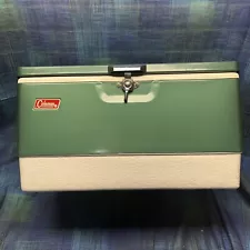 Vintage 1972 Green Coleman Metal Ice Cooler Camping Hunting 22.5”