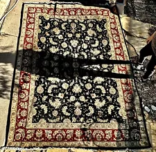 7’6”x9’9” VINTAGE RUG HAND-KNOTTED Traditional Wool Black/Floral/Red/Cream