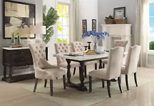 ON SALE - 7 piece Marble Top Table & Beige Chairs Dining Room Set Furniture ICAF