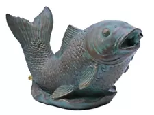 Elegant Verdigris Koi Decorative Plumbed Pond Statuary Fountain Spitter