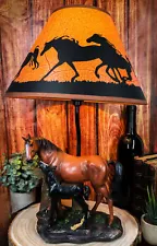 Ebros Horse Mare & Foal By Ranch Fence Desktop Table Lamp With Shade Decor 19"H