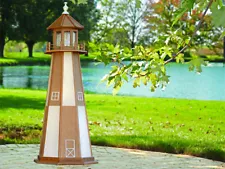 Amish Poly Garden Lighthouse - Mahogany & Birchwood Cape Henry - Lighting Option