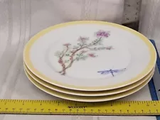 3 Williams Sonoma "FLOWERING HERBS" Pattern Yellow Rimmed Salad Plates