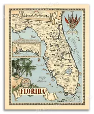 1953 State of Florida Map - Vintage Pictorial Art Print Map - 20x24