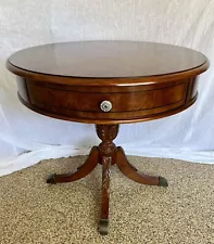 Antique Drexel Heritage Round Drum Table One Drawer 27” Tall X 30” Round. VTG