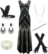 Women 1920S Gatsby Sequin Mermaid Formal Evening Dress with 20s Accessories Cost