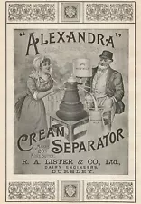 1894 Antique Advert Alexandra Cream Separator R A Lister & Co Dursley Dairy