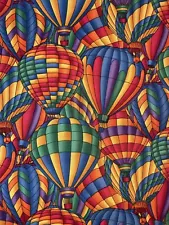 Cotton Fabric rainbow Colorful Hot Air Balloons HALF YARD