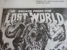 Bally Escape From The Lost World Pinball Machine Manual