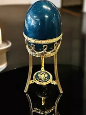 Faberge Menagerie The Swan Surprise Cobalt Blue Egg W/Diamond Eyes - Stunning