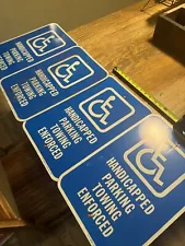 Handicap Parking Towing Enforced Blue Metal Sign Parking Lot Of 4