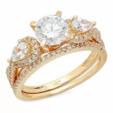 1.89 ct Round Cut Lab Created Diamond Stone 14K Yellow Gold Bridal Set