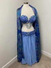NEW Professional Belly Dance Costume Handmade With Silk Veil Size S-M