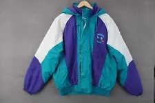 VTG 90s Charlotte Hornets NBA Puffer Starter Teal Hooded Jacket L