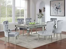 ON SALE - Modern Glam Silver Dining Room Set - Rectangular Table & 6 Chairs ICE3