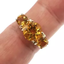 Classic Traditional 10k Solid Yellow Gold 3-Stone Natural Citrine Ring Size 7