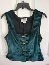 Charades Womens Hunter Green Velvet Front Button Corset Bodice Cosplay Sz Medium