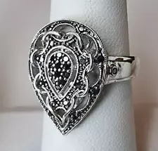 925 STERLING SILVER PEAR SHAPE BLACK DIAMONDS RING