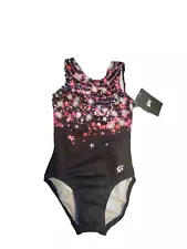 GK nwt leotard gymnastics child Large CL Coaches Spectacular black pink stars