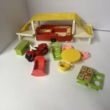 VTG Little People Pop Up Camper Motorcycle Mixed Lot Cradle Table Chairs Desk