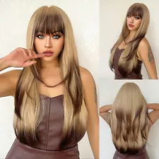 Blonde Brown Ombre Synthetic Wigs Long Straight Layered Wig for Women Cosplay