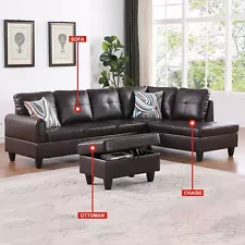 Brown Faux Leather 3-Piece Couch Living Room sofa Set