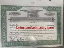 Stock certificate for Delorean Motor Company with John Delorean's real signature