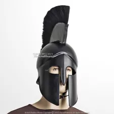 Black Wearable Greek Spartan Battle Helmet w/ Plume 20G Steel LARP Cosplay