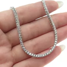 925 Sterling Silver Round-Cut C Z Tennis Chain Necklace 15"