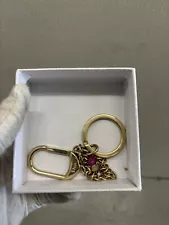 Authentic CHRISTIAN DIOR Key Chain Purple Rose Gold Tone Clip Ring