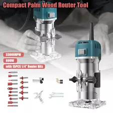 Trimmer Compact Palm Wood Router Tool Wood Working Machine +15 Router Bits E0B7