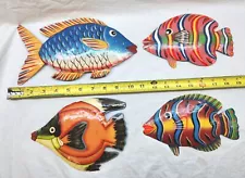 4- Metal Tropical Fish Wall Decor Art Outdoor Indoor Sculpture Hanging Painted