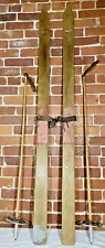 Antique Wooden Downhill Skis Rare Bamboo Poles Rustic Winter Cabin Lodge Decor