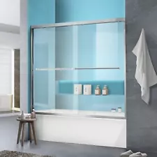 Bathtub Shower Sliding Glass Door, 56"-60" W×58" H Framed Shower Glass Door w...