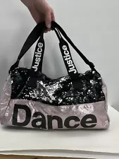 Justice Dance Duffle Bag Sequins Tote Weekender Camp Tap Ballet Pink/Black VGC