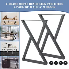 2 Pack 28" H x 17.7" W Black Z-Frame Metal Bench Legs Furniture Legs Table Legs