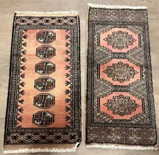 Lot of 2 Pair Hand knotted Vintage Bokhara Jhaldar Door Mat Wool Area Rug